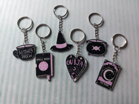 black & pink witchcraft keyrings 