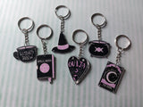 black & pink witchcraft keyrings 