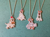 Christmas Ghost Dog Necklace | Double-Sided Resin Pendant | Cute Spooky Festive Jewellery | Handmade Gift