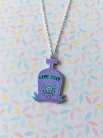 pastel goth necklace - "game over" gravestone