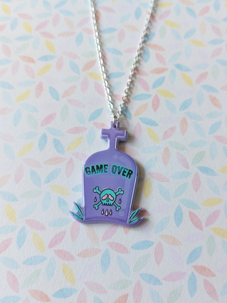 pastel goth necklace - "game over" gravestone
