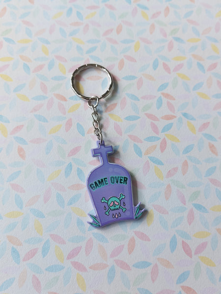 pastel goth keyring - "game over" gravestone