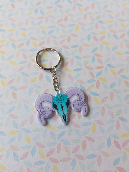 pastel goth keyring - ram skull 