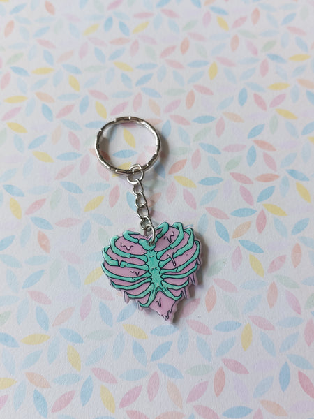 pastel goth keyring - ribcage heart 