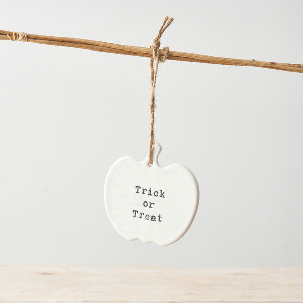 "trick or treat" pumpkin hanger