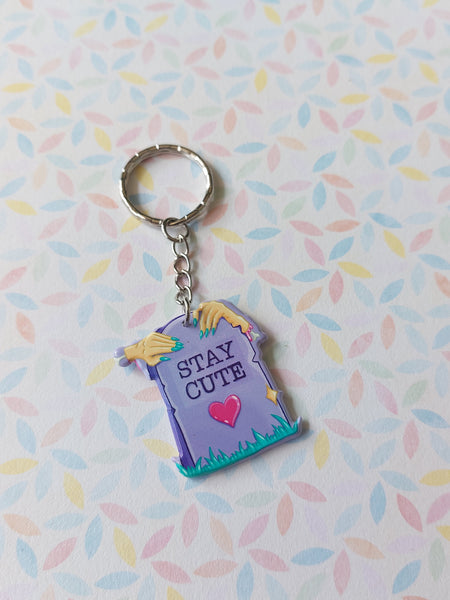 pastel goth keyring - "stay cute" gravestone