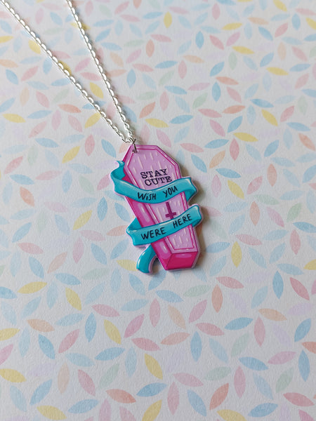 pastel goth necklace - "wish you were here" coffin 