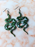 green serpent earrings