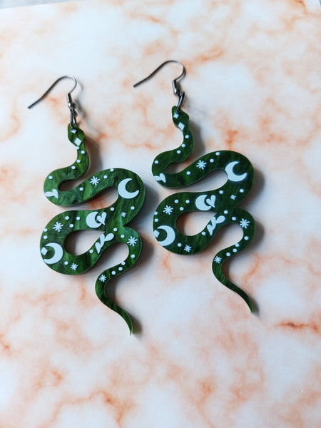 green serpent earrings
