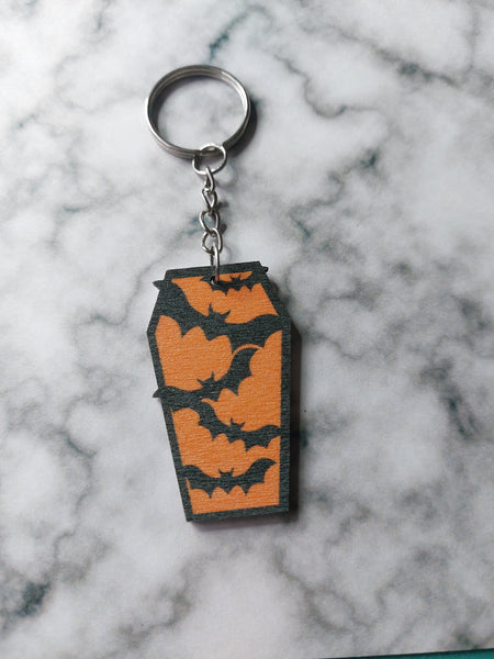 wooden coffin keyring - bats