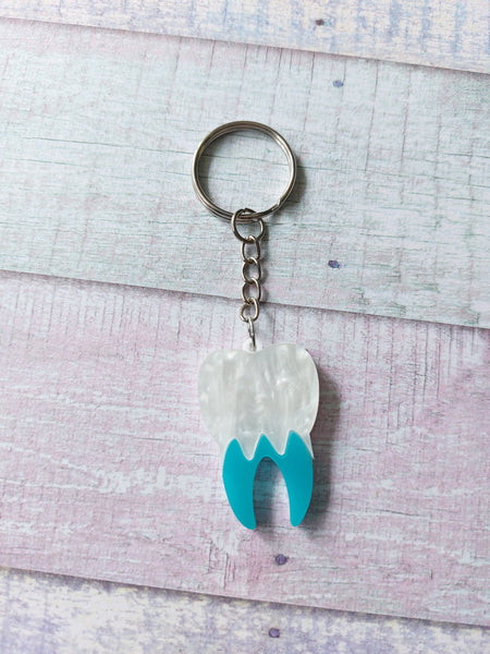 neon tooth keyring - blue