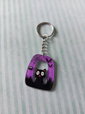 square glitter halloween keyring - black cat 