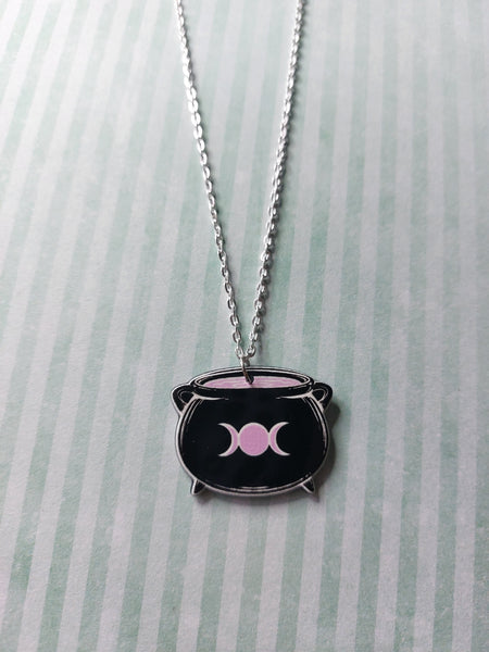 Black & Pink Witchcraft Necklace - Cauldron