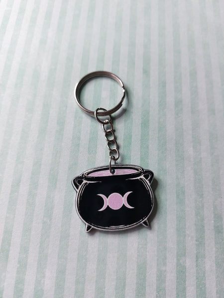 black & pink witchcraft keyring - cauldron 
