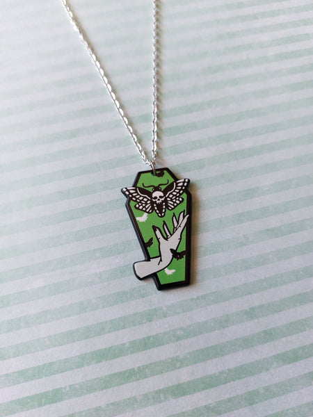 coffin necklace - deathhead moth (green) 