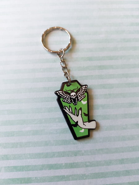 coffin keyring - deathhead moth (green) 