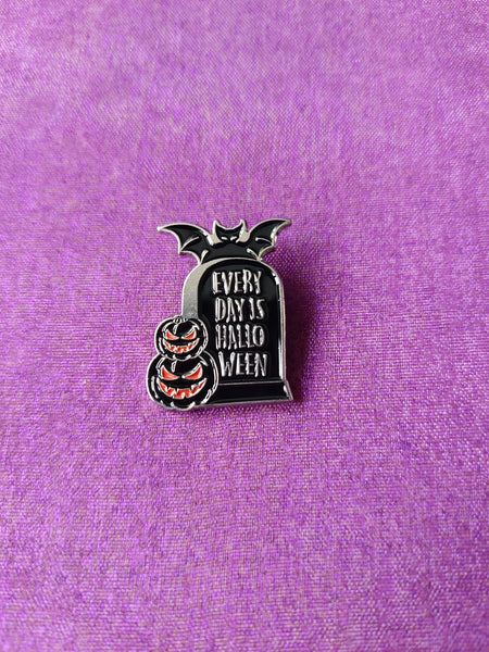 "everyday is halloween" gravestone pin badge