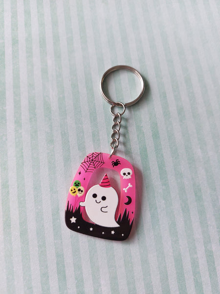 square glitter halloween keyring - ghost 
