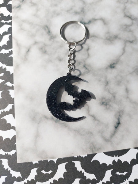 glitter bats moon keyring