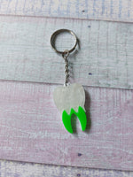 neon tooth keyring - green