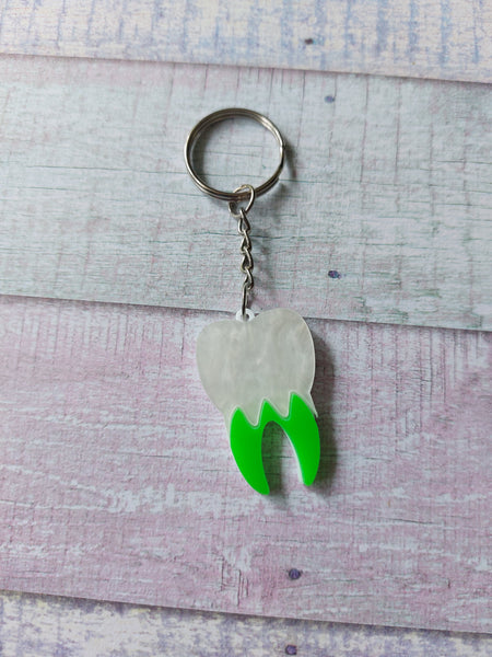 neon tooth keyring - green