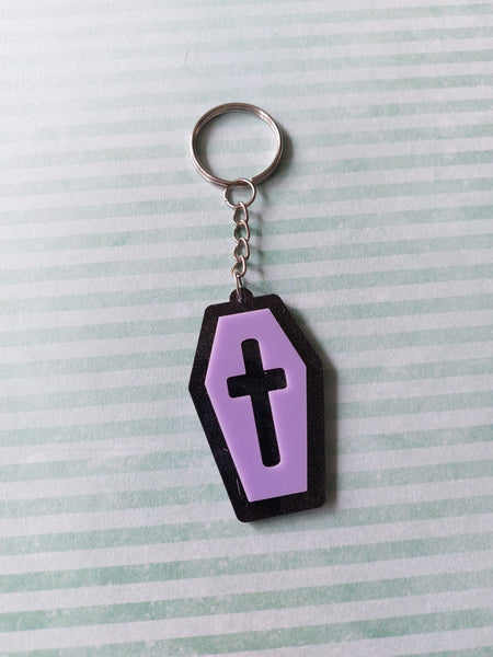 layered acrylic coffin keyring - lilac 