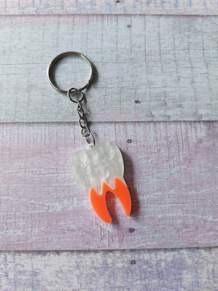 neon tooth keyring - orange