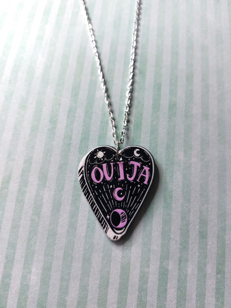 black & pink witchcraft necklace - ouija planchette 
