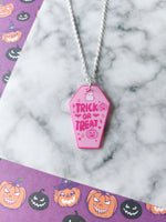 trick or treat coffin necklace - pink 