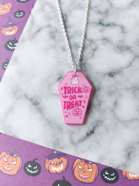 trick or treat coffin necklace - pink 