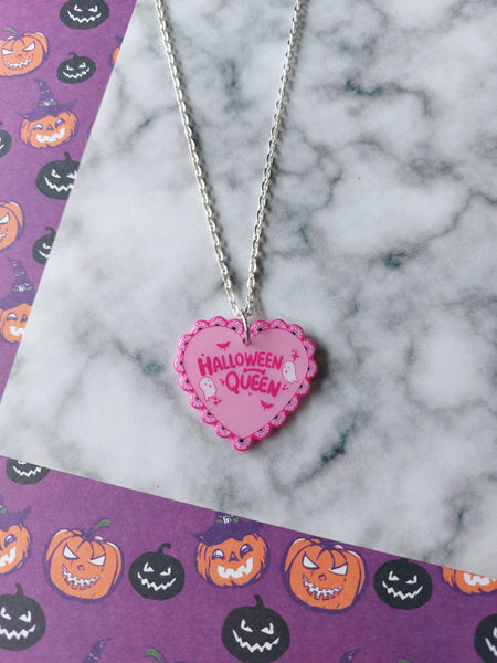 halloween queen heart necklace - pink 