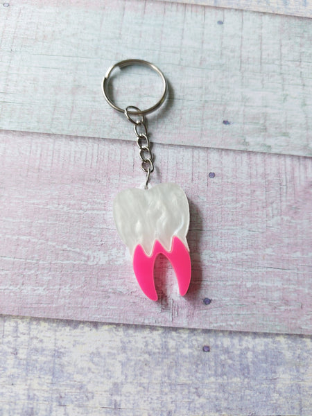 neon tooth keyring - pink 