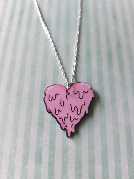 heart necklace - pink slime drip