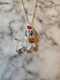 Christmas Ghost Dog Necklace | Double-Sided Resin Pendant | Cute Spooky Festive Jewellery | Handmade Gift