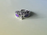 Owl Eyes Ring | Gothic Silver Plated Adjustable Ring | Dark Mystical Jewellery | Witchy Statement Ring