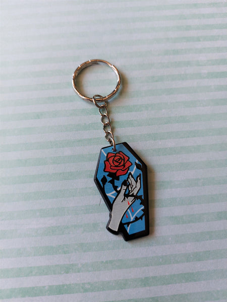 coffin keyring - rose (blue) 