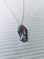 coffin necklace - rose (blue)