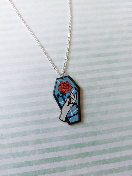 coffin necklace - rose (blue)