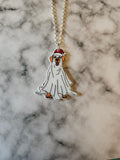 Christmas Ghost Dog Necklace | Double-Sided Resin Pendant | Cute Spooky Festive Jewellery | Handmade Gift