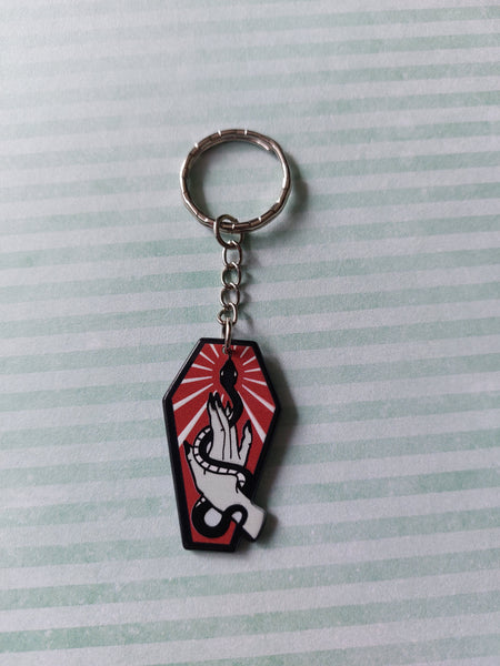 coffin keyring - serpent (red) 