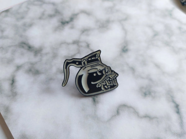Skeleton Coffee Pot Pin Badge