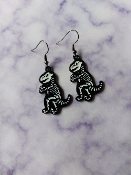 skeleton t-rex earrings