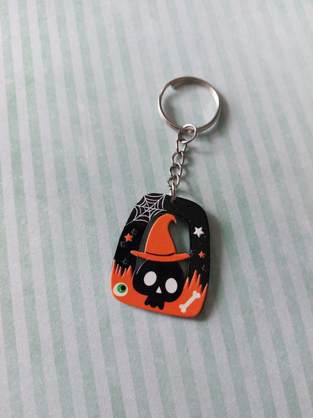 square glitter halloween keyring - skull 