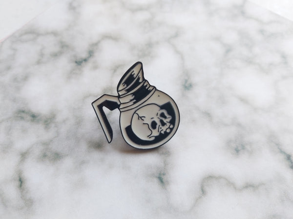 Skull In Coffee Pot Pin Badge
