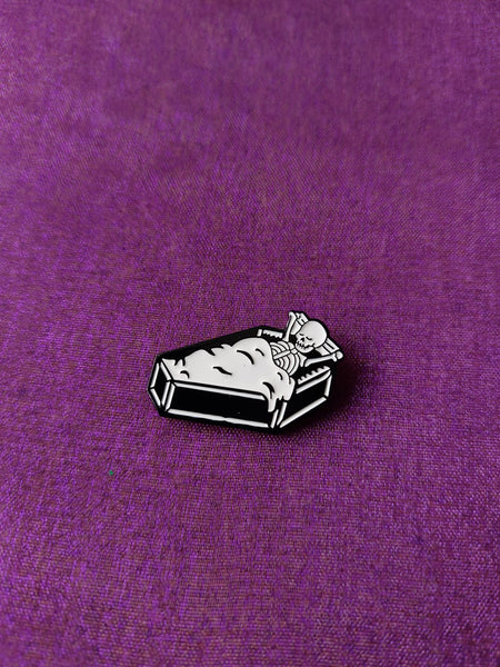 sleeping skeleton pin badge