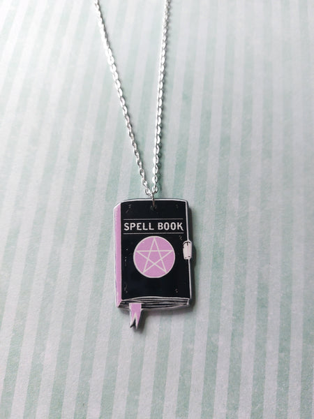 black & pink witchcraft necklace - spellbook