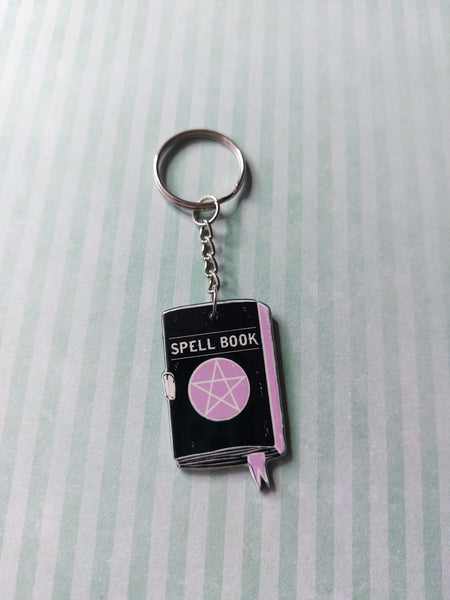 black & pink witchcraft keyring - spellbook 