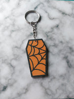 wooden coffin keyring - spiderweb