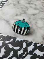 striped blue drip pumpkin pin badge 