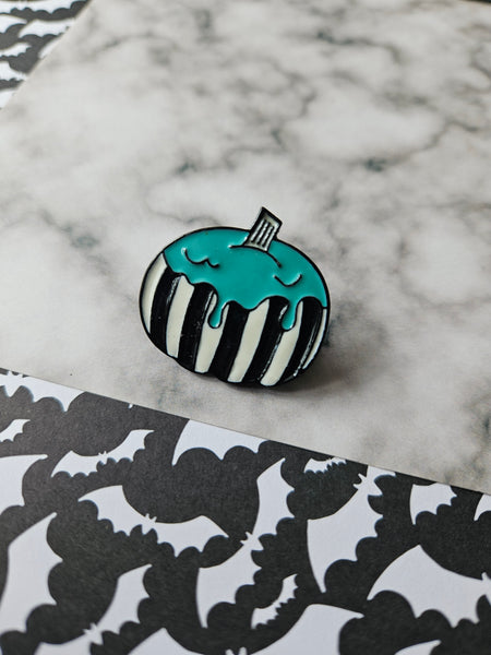 striped blue drip pumpkin pin badge 
